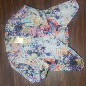 Mona Leah couture colorful watercolor  moto jacket blazer large nwt